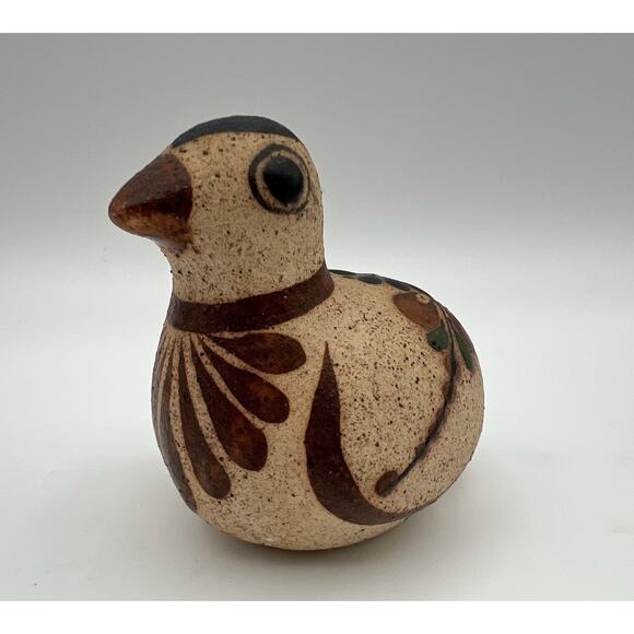 Tonala Mexican Pottery Hand Painted Bird Figurine 3” Folk Art Signed - Picture 3 of 10